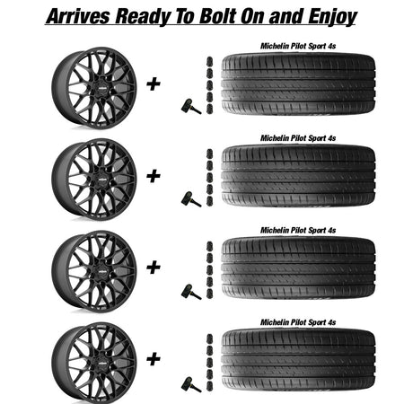 Tesla Model 3 Rotiform SGN Matte Black 20in wheel and Michelin Pilot Sport 4s tire package