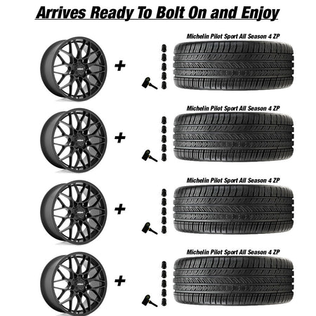 Tesla Model 3 Rotiform SGN Matte Black 20in wheel and Michelin Pilot Sport All Season 4 tire package