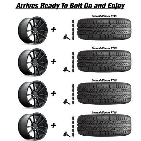 Tesla Model 3 Rotiform SPF Matte Black 19 wheel and General Altimax RT45 tire package