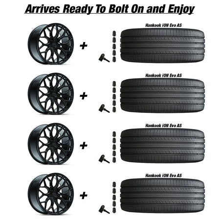 Tesla Model 3 Vossen HF-2 Brushed Gloss Black 20in wheel and Hankook iON Evo AS tire package