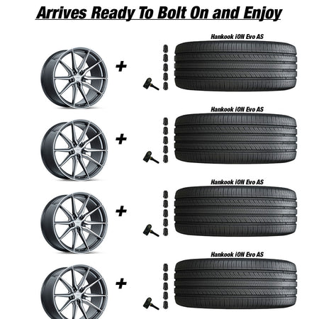 Tesla Model 3 Vossen HF-3 Gloss Graphite Polished 20in wheel and Hankook iON Evo AS tire package