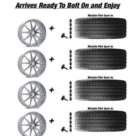 Tesla Model 3 Vossen HFX-2 Silver Polished 20in wheel and Michelin Pilot Sport 4s tire package