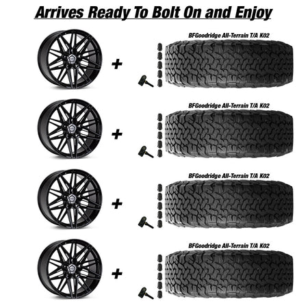 Jeep Gladiator Vossen HF-7 Gloss Black 20in wheel and Bfgoodridge All Terrain T/A K02 tire package