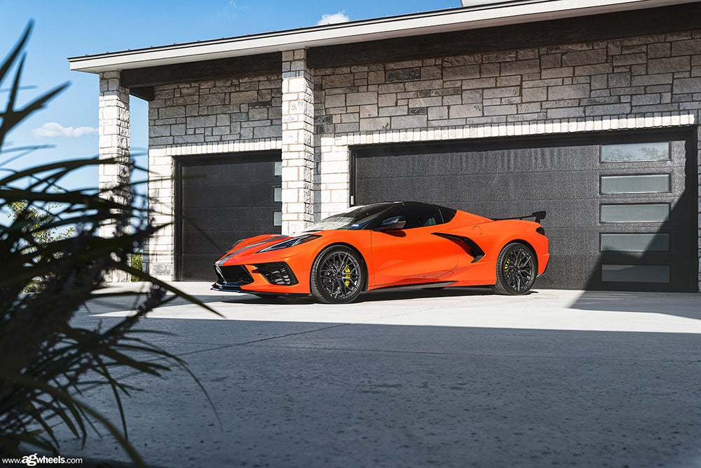 Sebring orange C8 Corvette with Avant Garde Rims