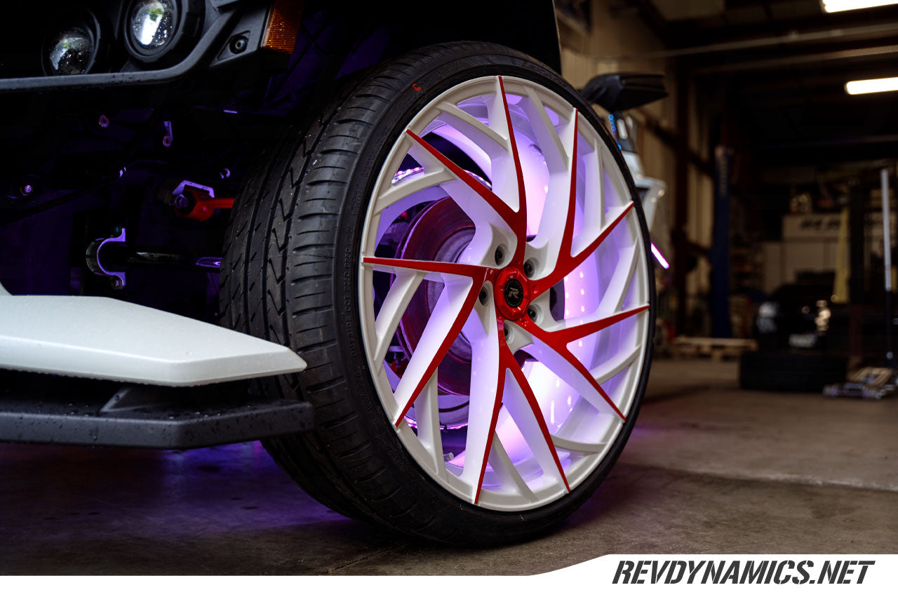 Polaris Slingshot with Custom Two Tone Lexani Wheels and LED Ring Lights