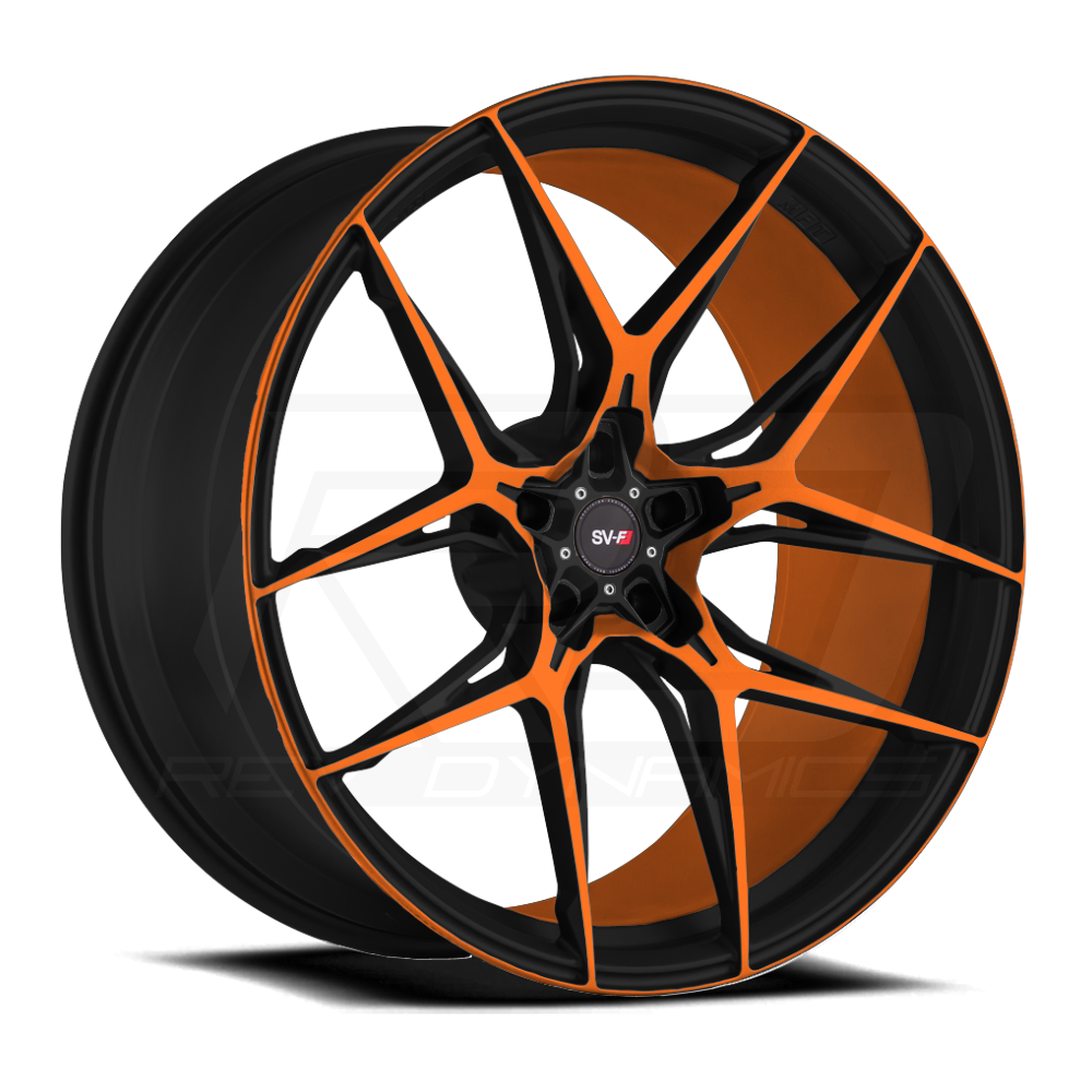 C8 Corvette Color-Matched Wheel Savini SV-F5 Amplify Orange and Black