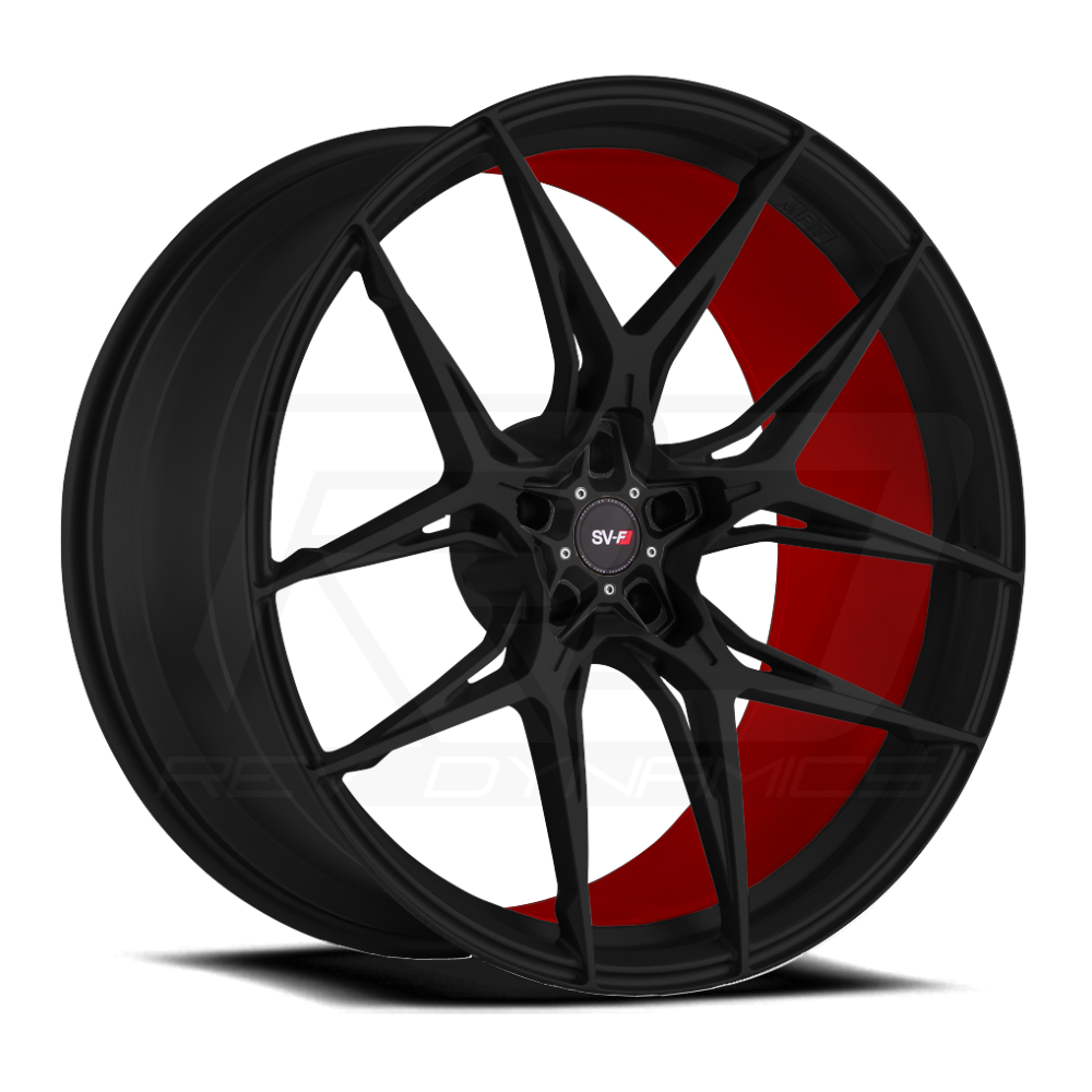 Custom C8 Corvette Wheel Savini SV-F5 Torch Red and Black