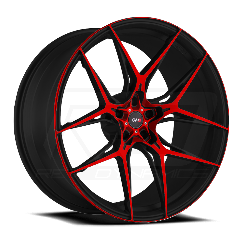 Corvette C8 Custom Torch Red and Black Savini SV-F5 Wheel and Tire Package