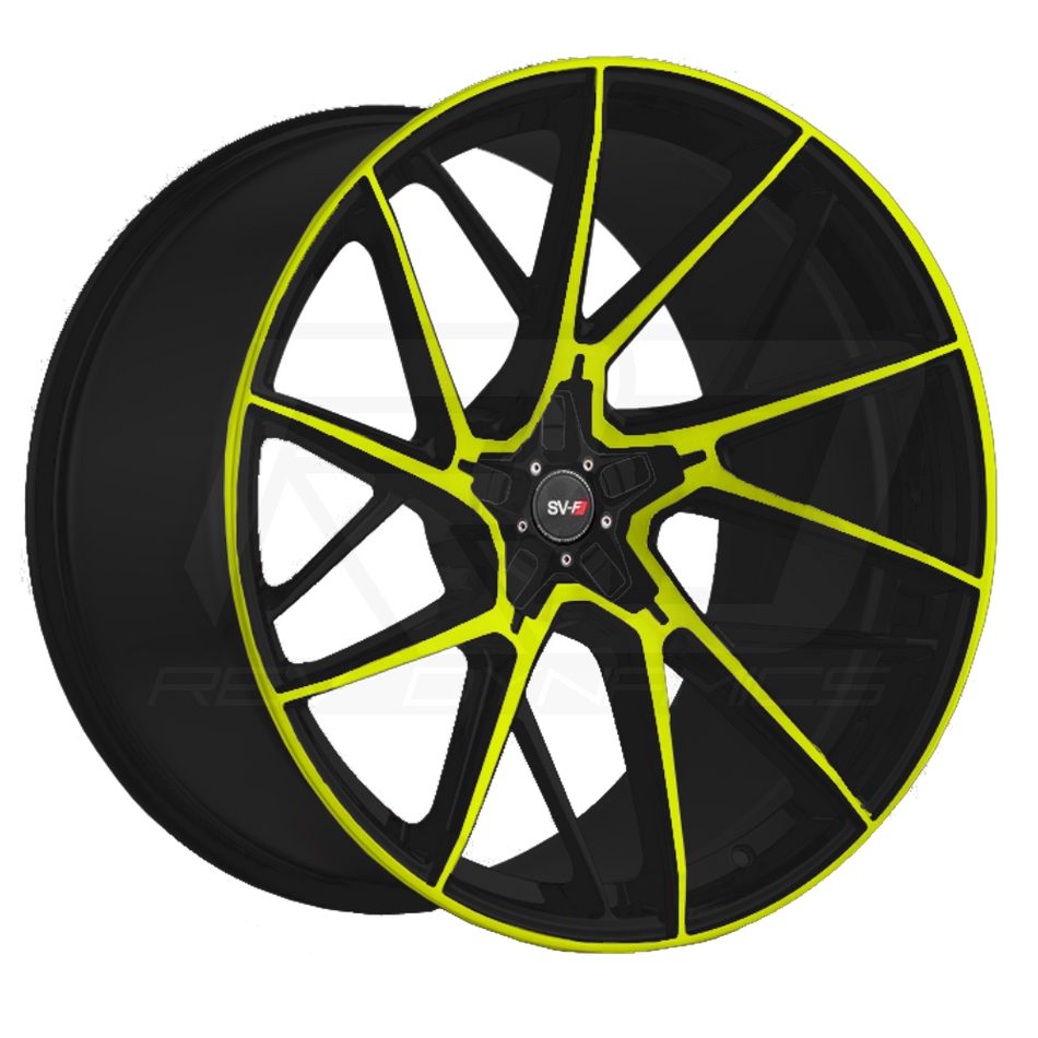 C8 Corvette Power Coated Custom Accelerate Yellow and Black Savini SV-F6 Wheel
